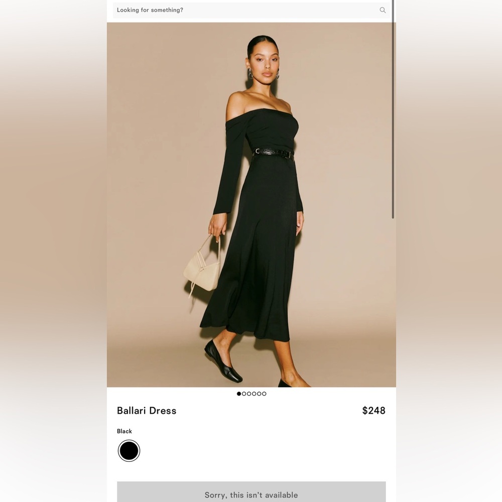 Reformation Black Off-Shoulder Long Sleeve “Ballari” dress